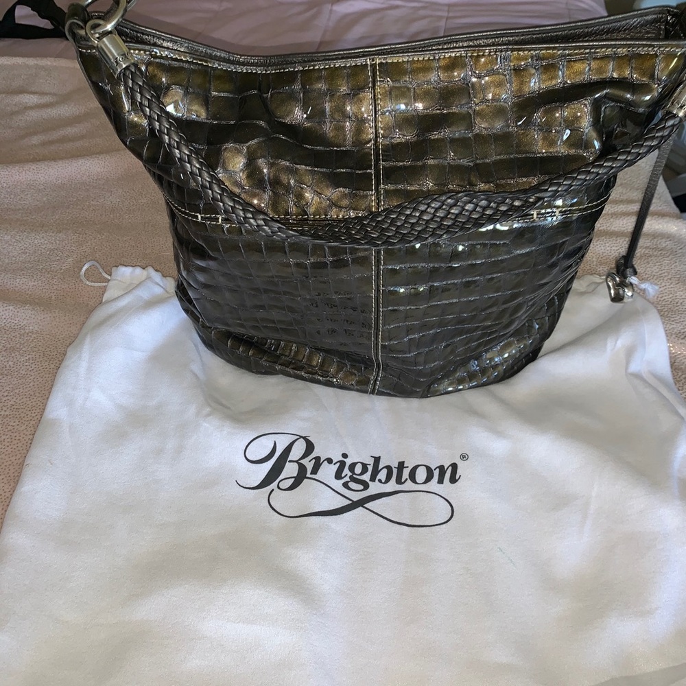 Brighton Gunmetal Leather Bucket Handbag